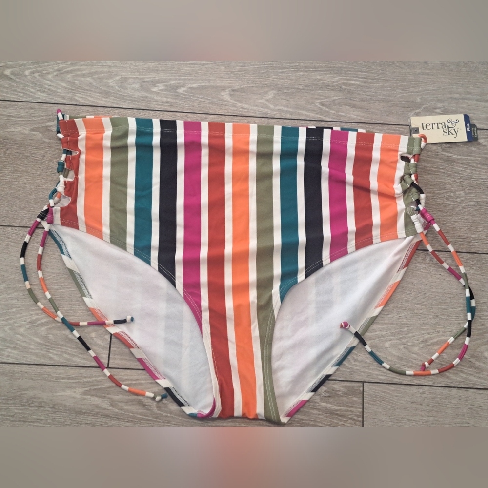 Brand New Terra & Sky Striped High-Waisted Tummy ControlBikini Bottom